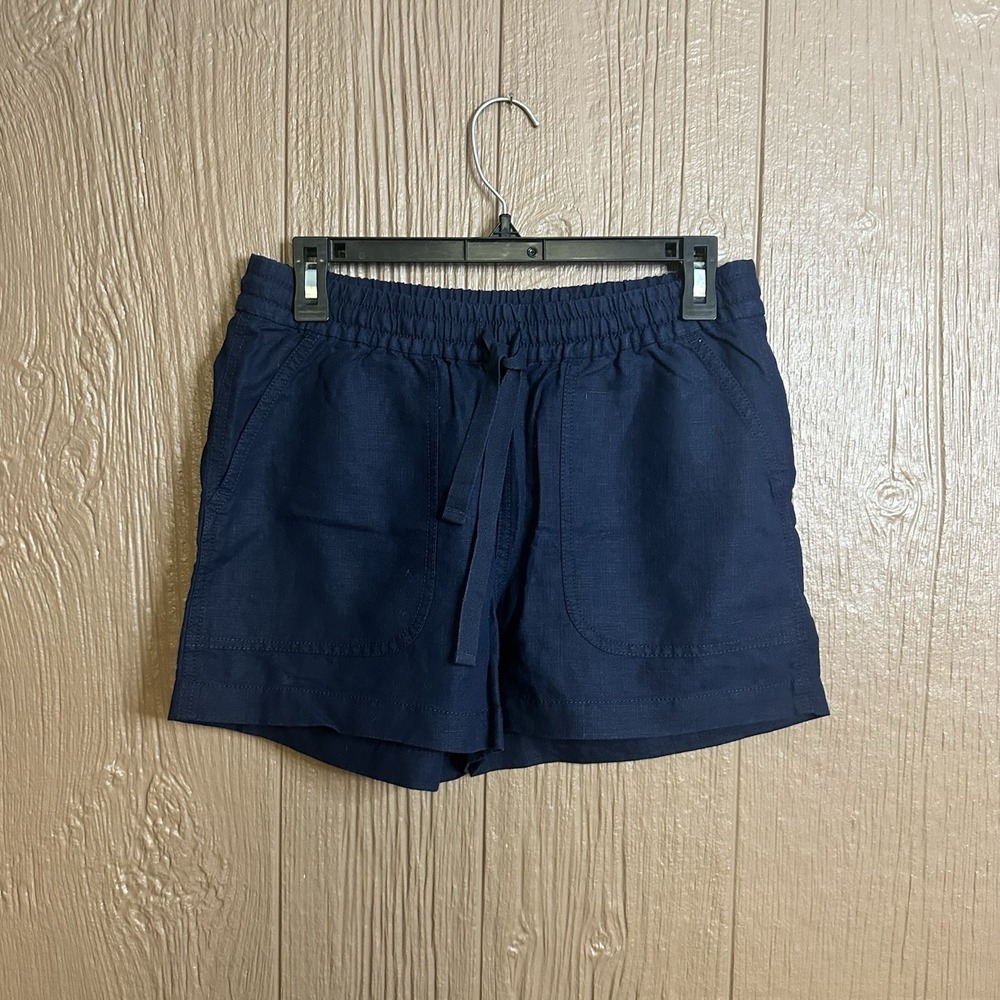 NWT J.Crew Seaside Shorts in Linen Blend Sz XS Navy Pull On Drawstring Elastic